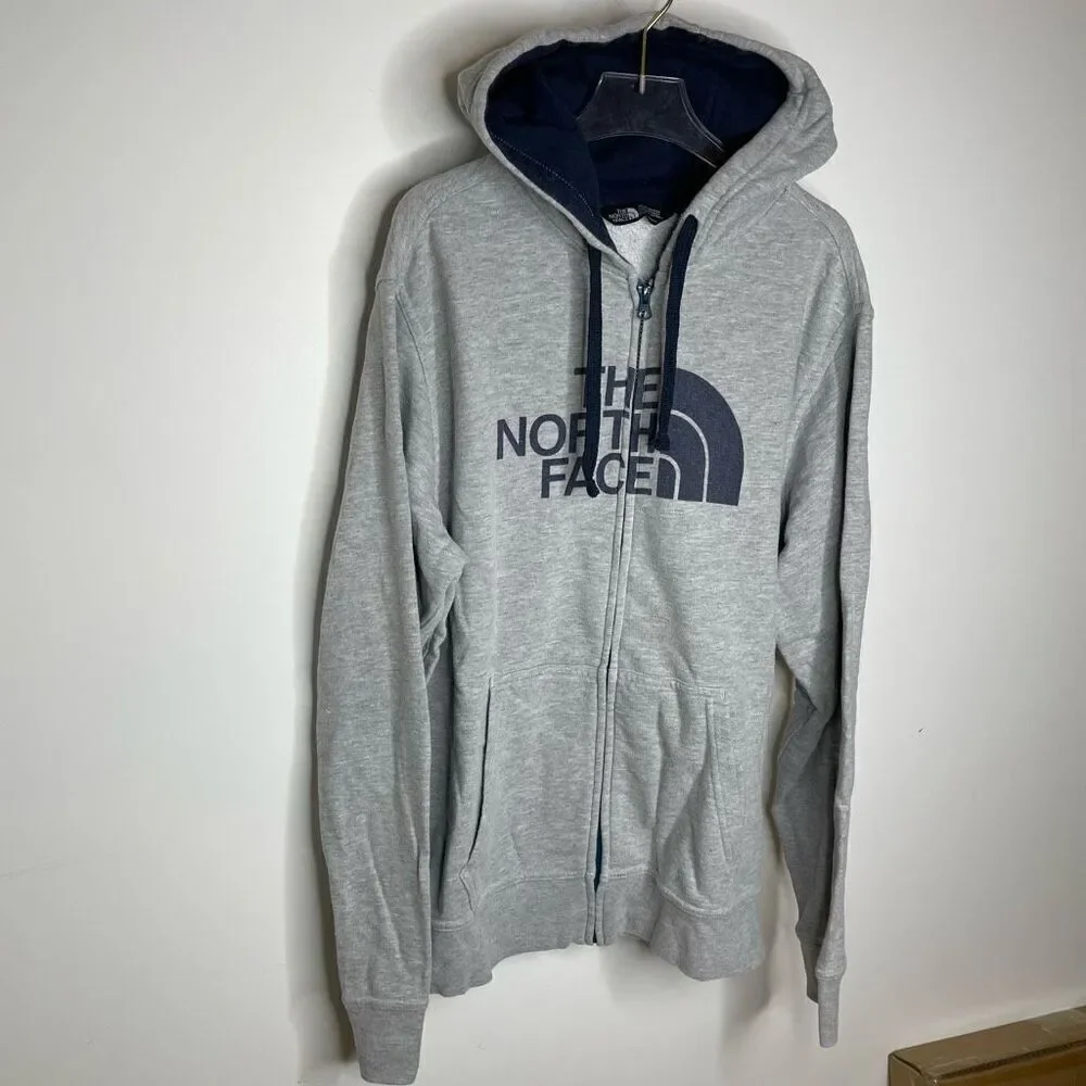 The North Face Mens‎ Medium M Gray Navy Full Zip Hoodie Pockets Navy Blue Hood